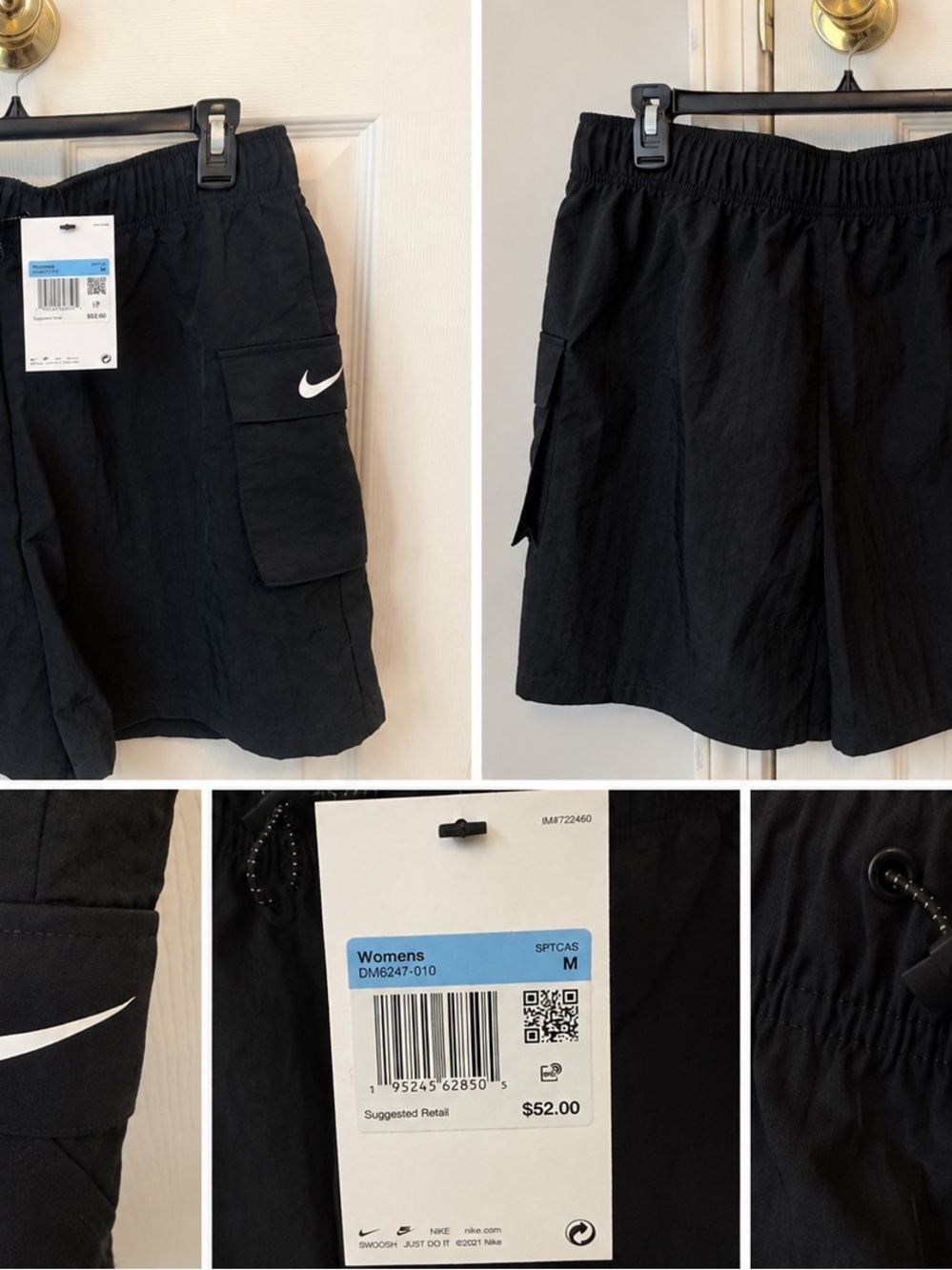 NWT Nike Women’s Black Cargo Shorts Size Medium DM6247-010 Drawstring Utility